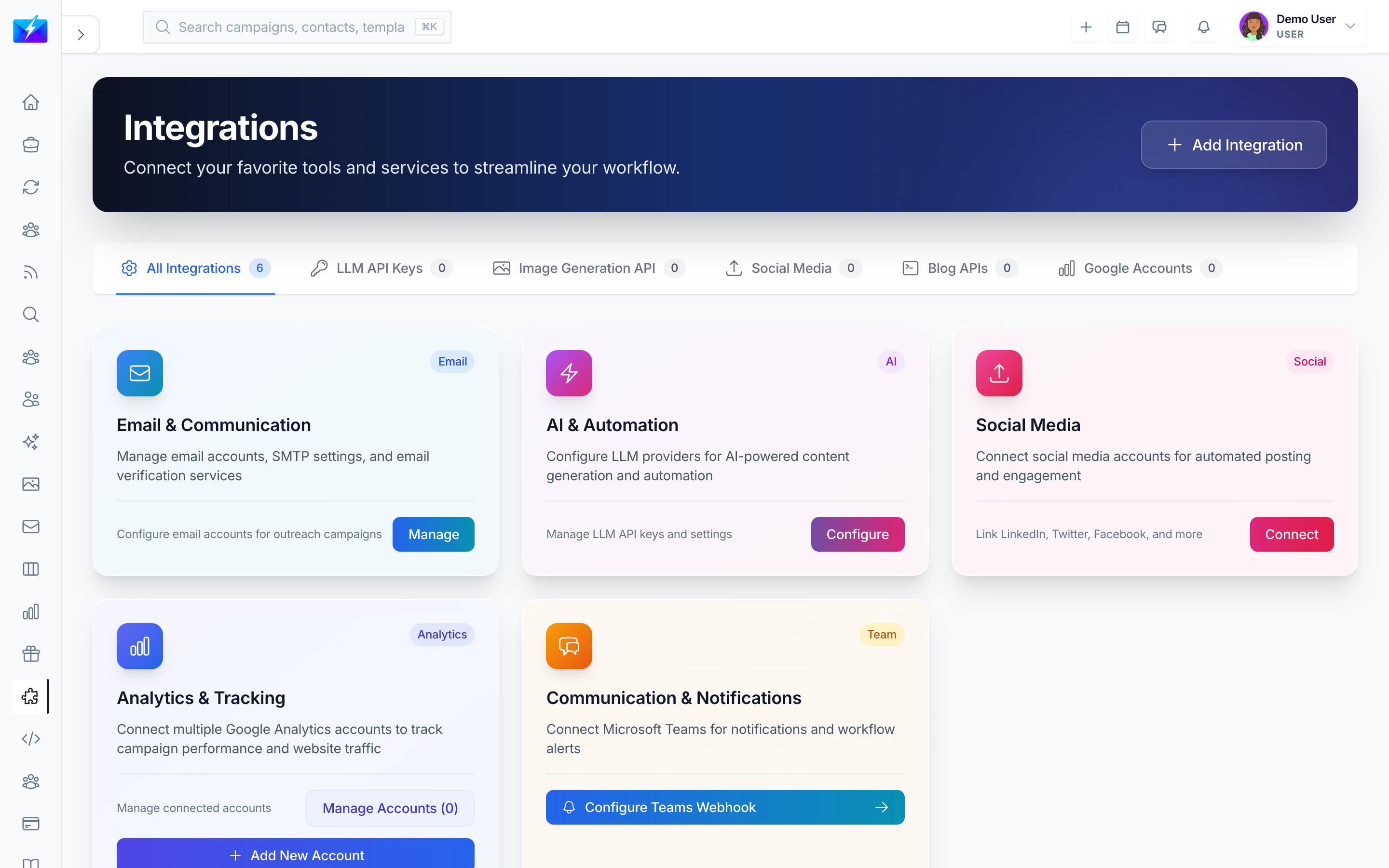 Connecting third-party integrations in OutreachBox