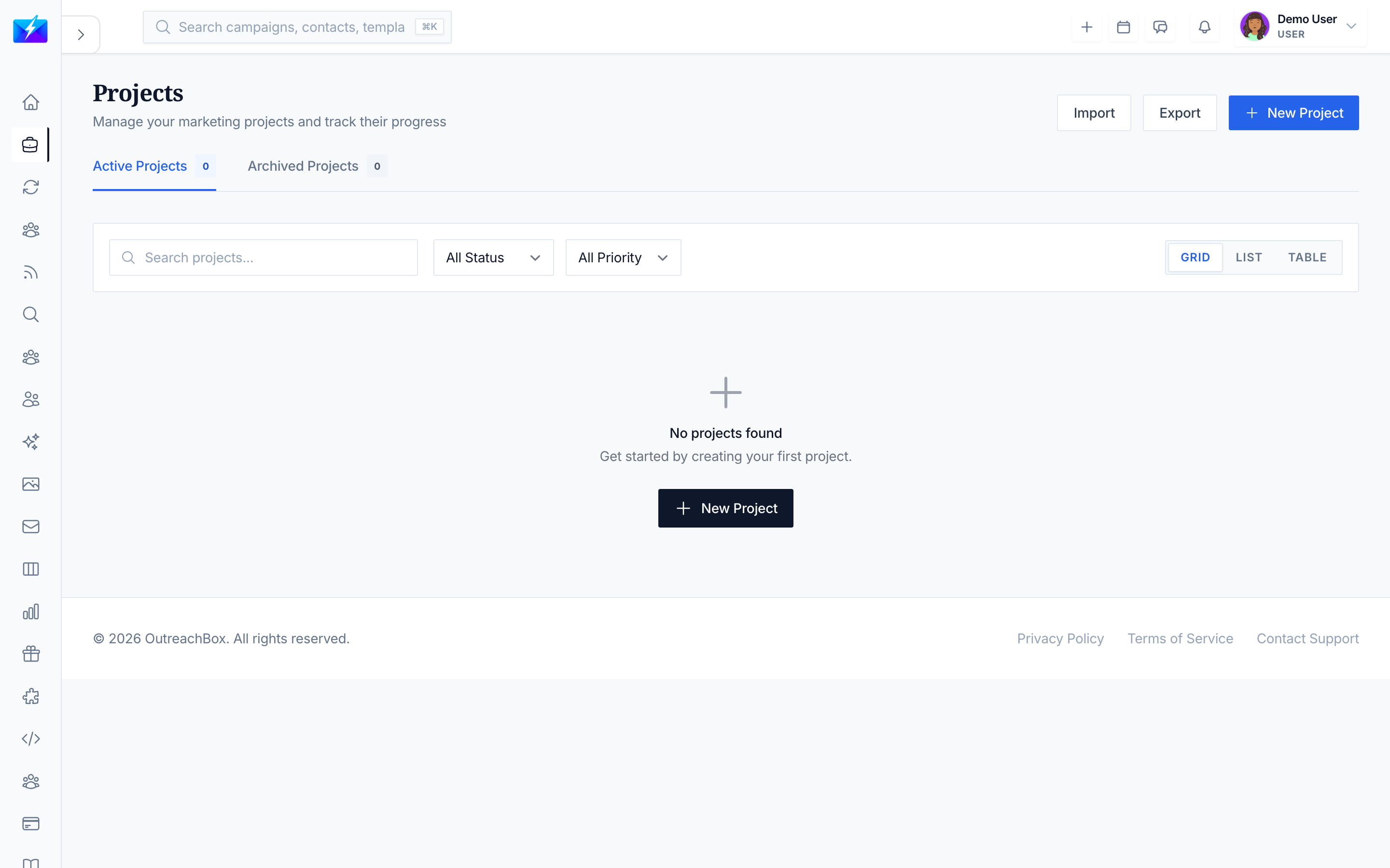 The competitors tab of an OutreachBox project tracking competing websites