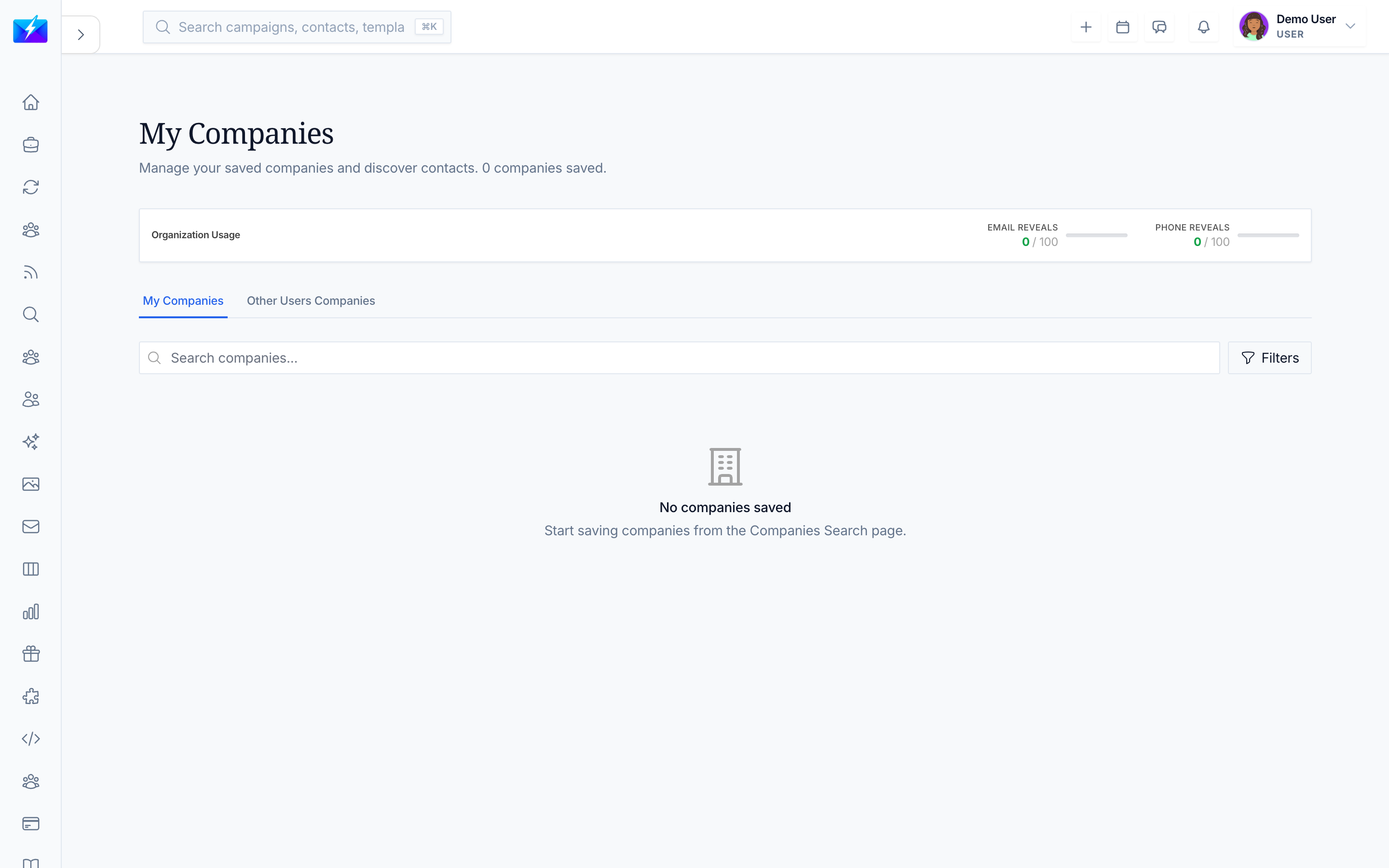 Searching for and saving target companies in OutreachBox