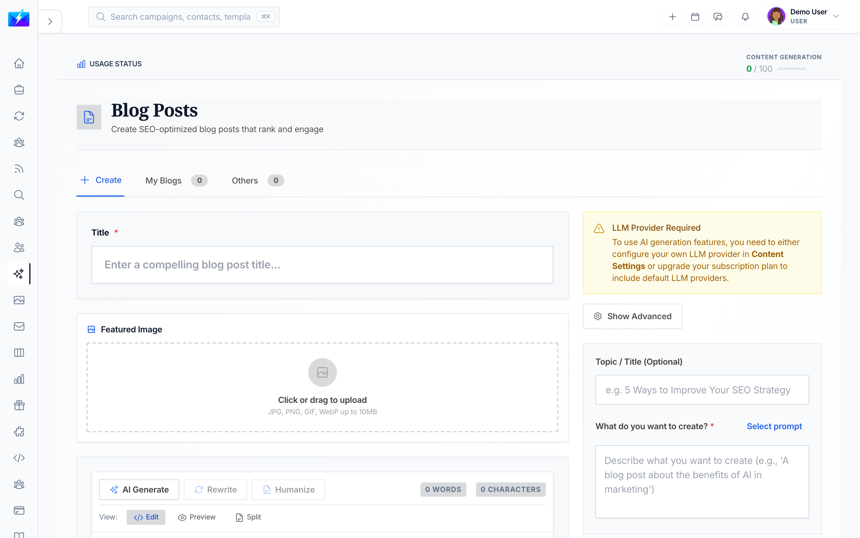 Generating an SEO blog post with AI in OutreachBox